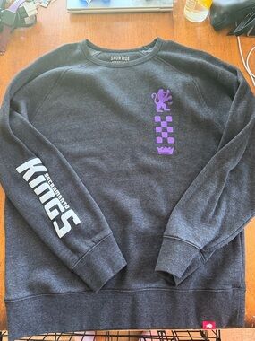 Sportide Sacramento Kings Black Crewneck Pullover with Purple Crest